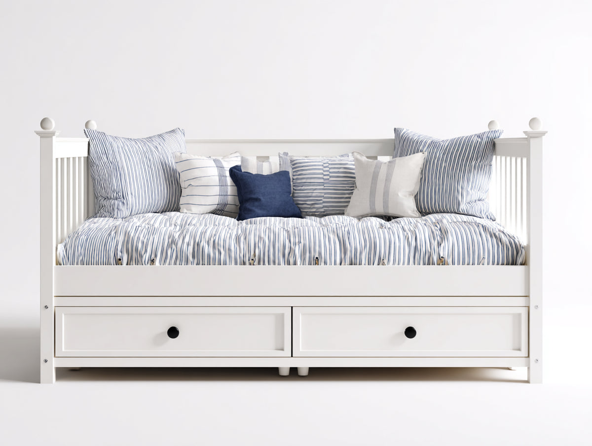 Divano letto - Legno-Tessuto - 210x98x86 cm - Bianco - Stile classico