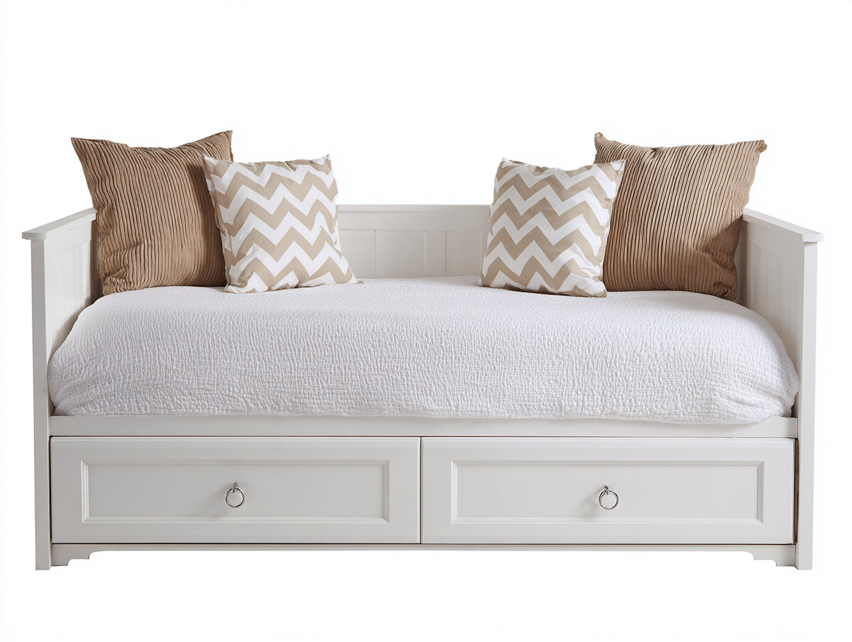 Divano letto - Legno-Tessuto - 210x98x85 cm - Bianco - Stile classico