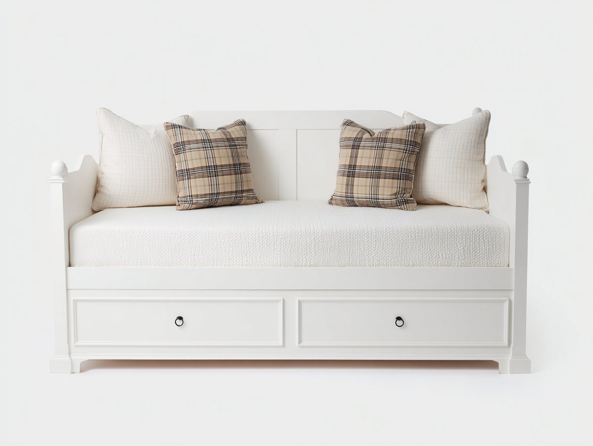 Divano letto - Legno-Tessuto - 210x98x86 cm - Bianco - Stile classico