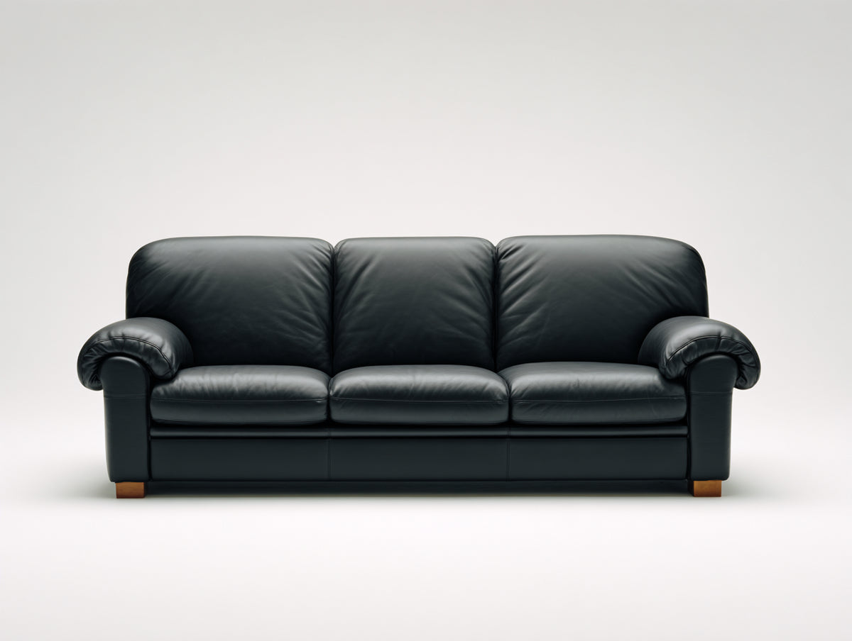 Divani a 3 posti - Rivestimento effetto pelle - 220 x 92 x 88 cm - Nero - Stile classico
