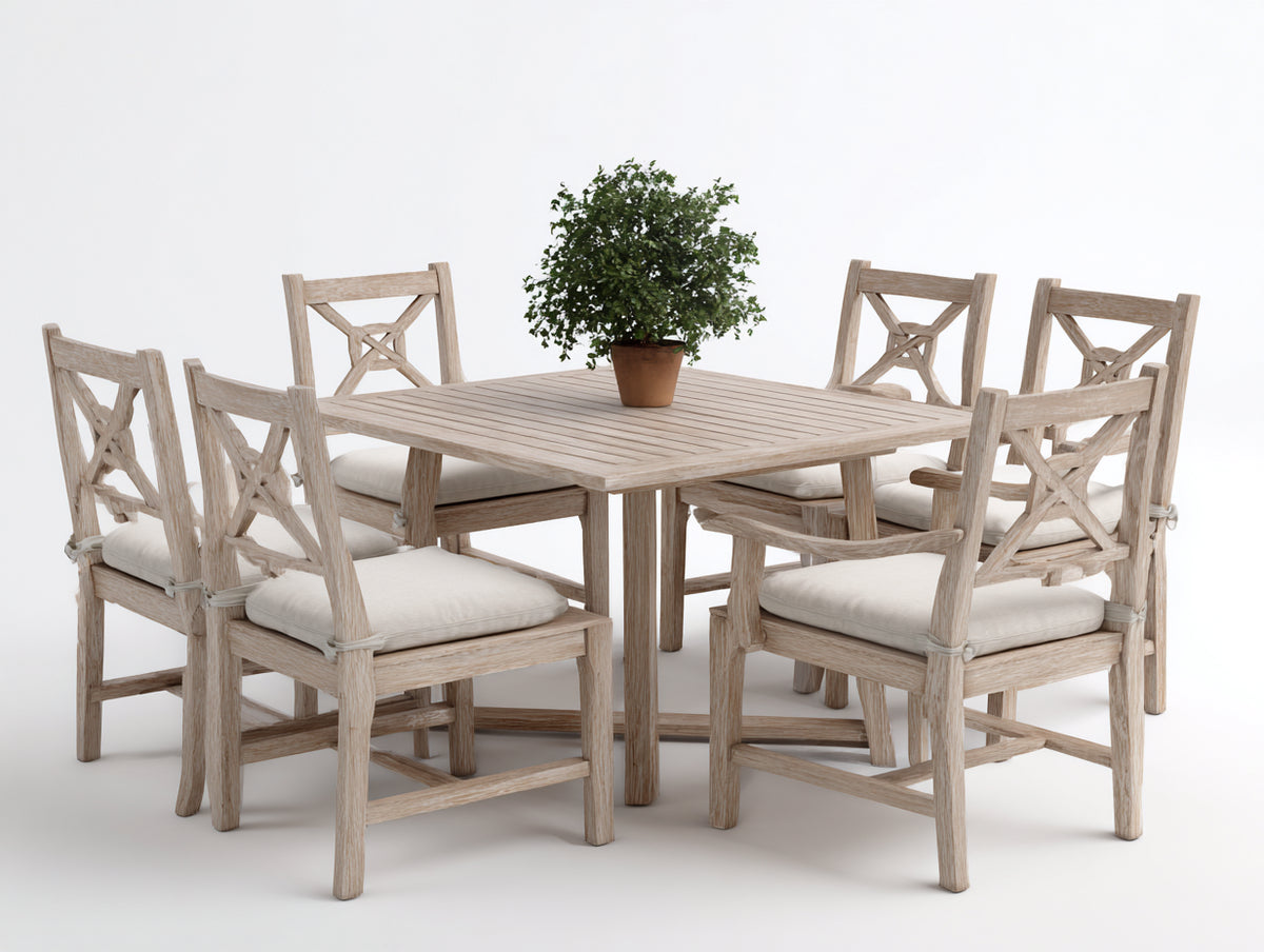 Set da pranzo da esterno - Legno-Tessuto - 160x90x75 cm - Legno sbiancato-Crema - Stile rustico