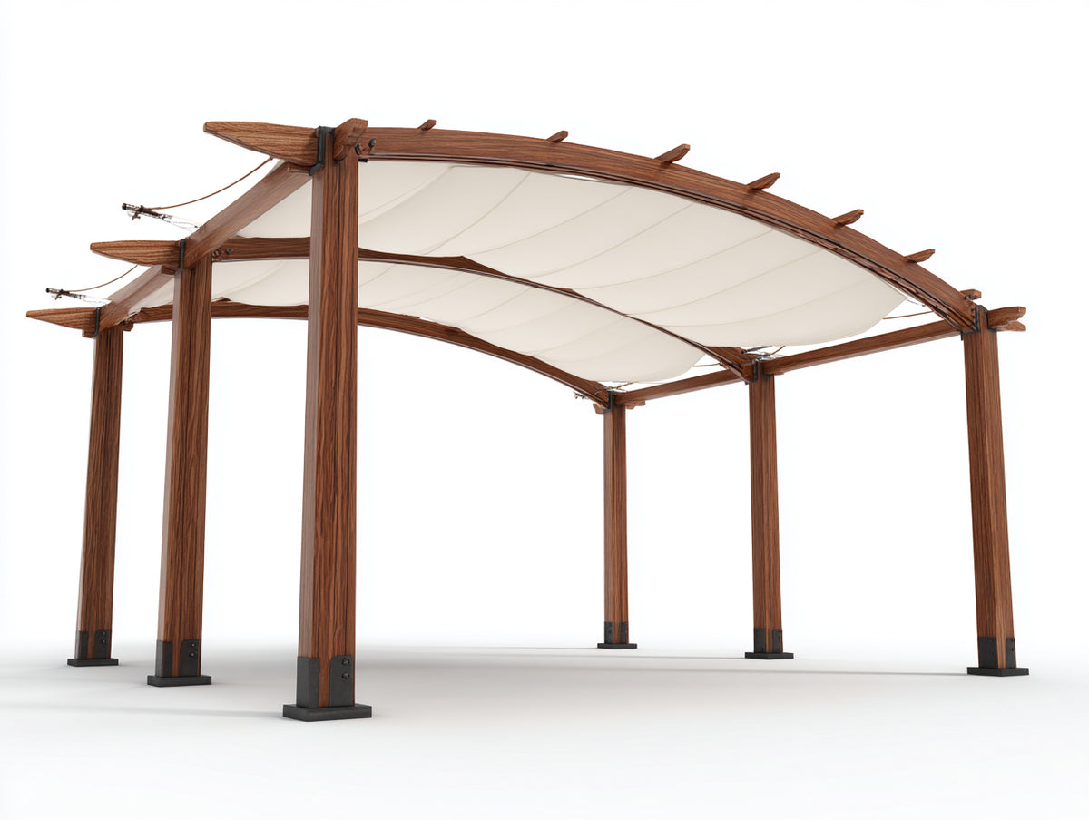 Pergola da giardino - Legno-Tessuto - 442 x 318 x 278 cm - Mogano-Avorio - Moderno