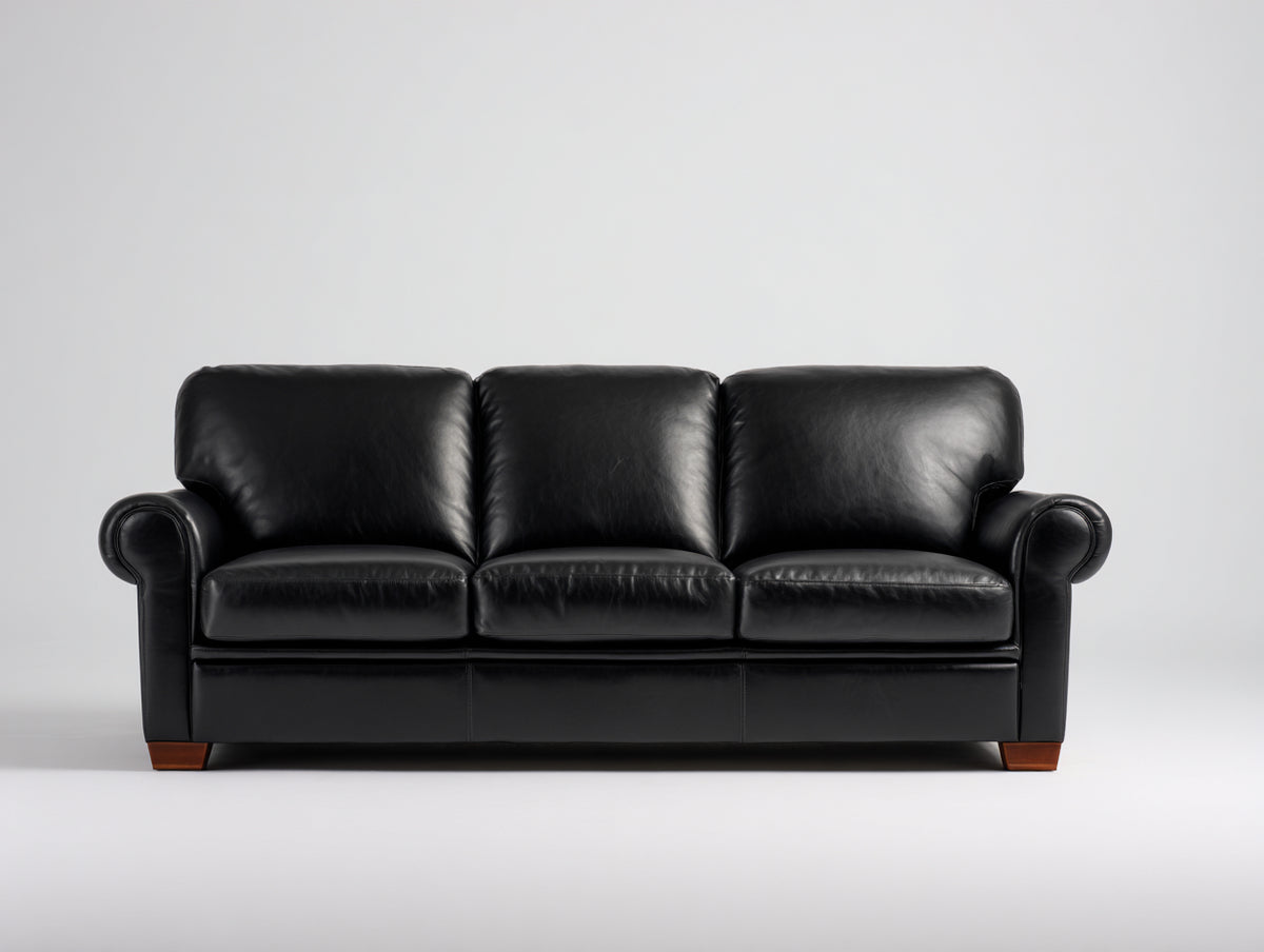 Divani a 3 posti - Pelle sintetica - 210 x 90 x 90 cm - Nero - Stile classico