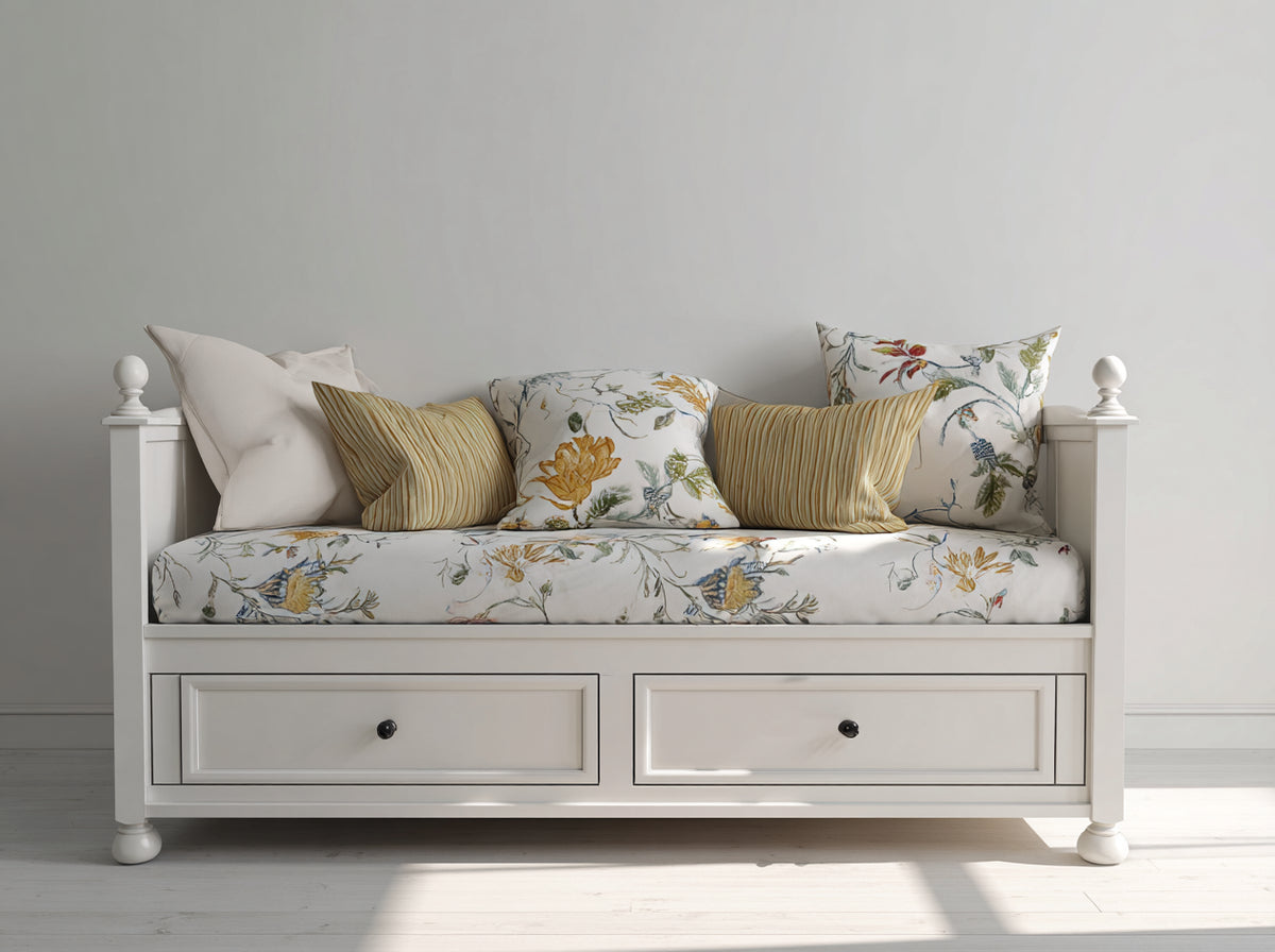 Divano letto - Legno-Tessuto - 205x95x88 cm - Bianco - Stile country