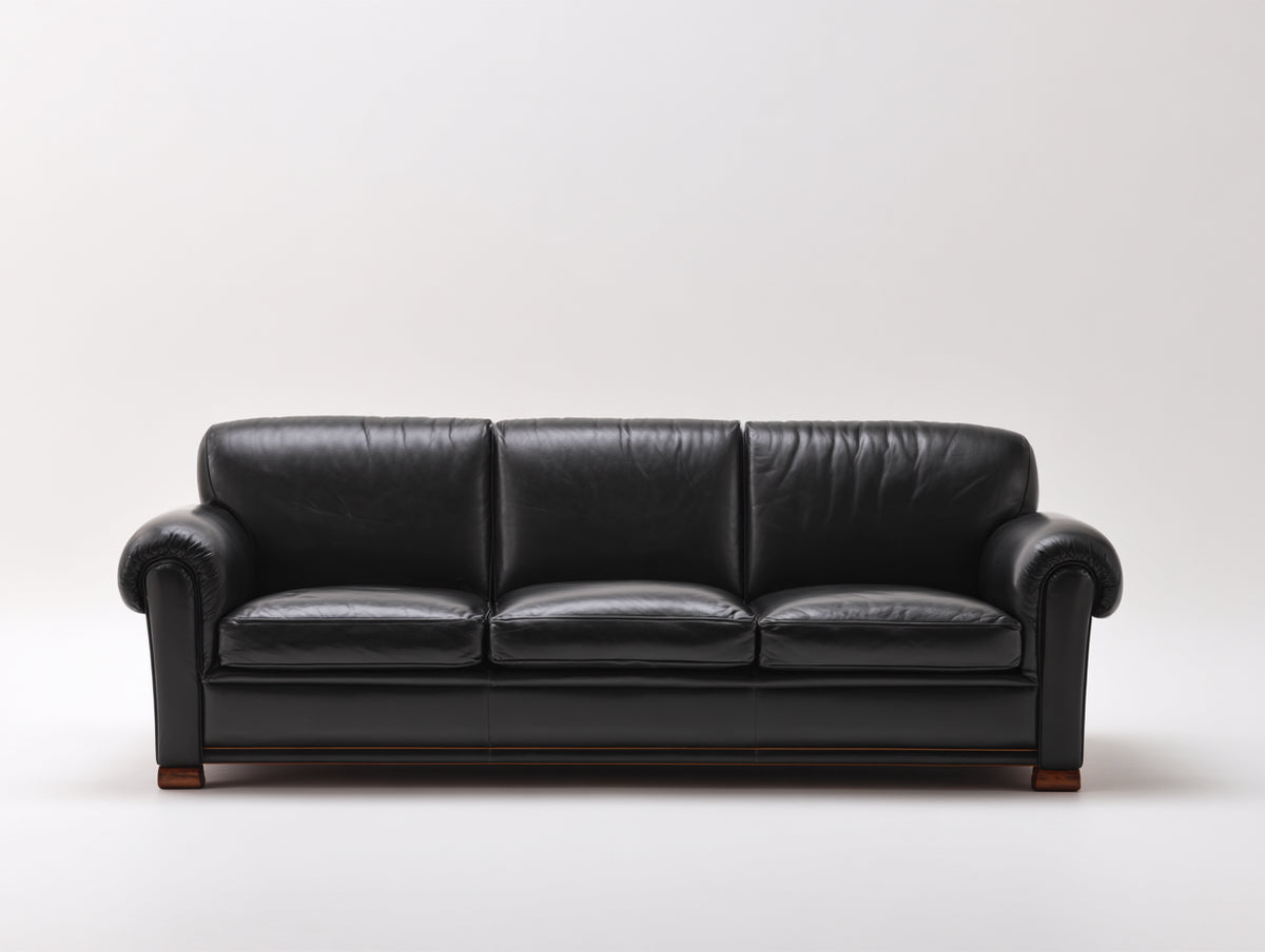 Divani a 3 posti - Effetto pelle-Legno - 215x90x85 cm - Nero - Stile classico