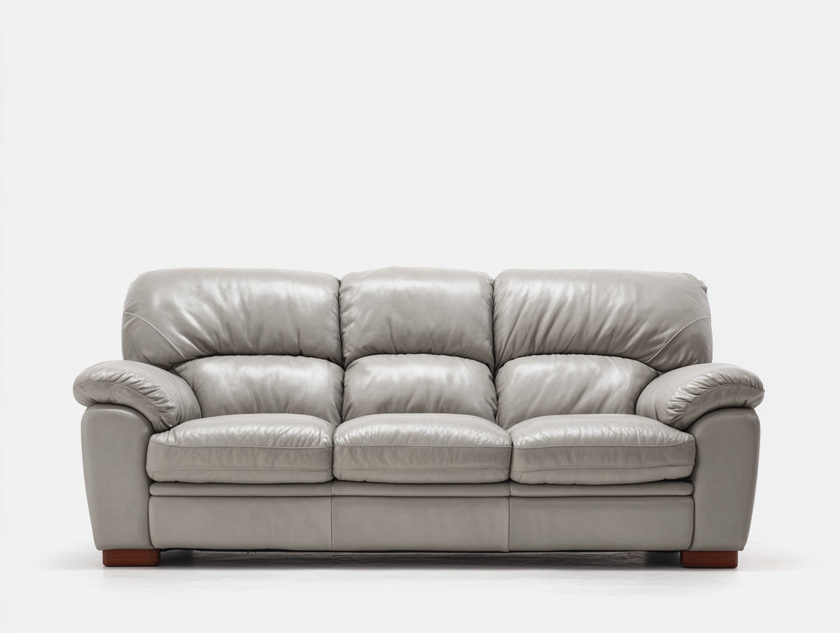 Divani a 3 posti - Pelle sintetica - 235 x 95 x 90 cm - Grigio chiaro - Stile classico