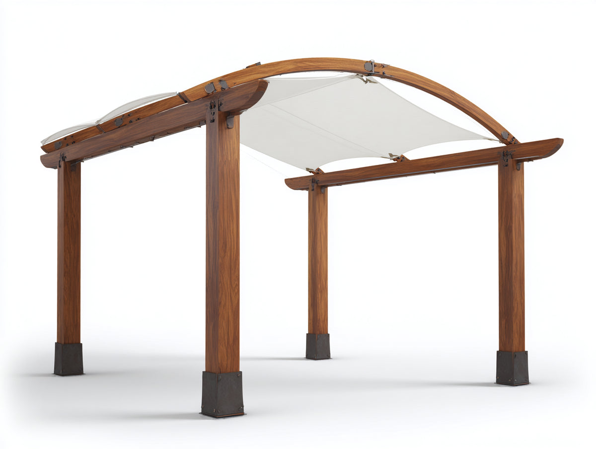 Pergola da giardino - Legno-Tessuto - 336 x 296 x 272 cm - Marrone caldo-Bianco - Contemporaneo