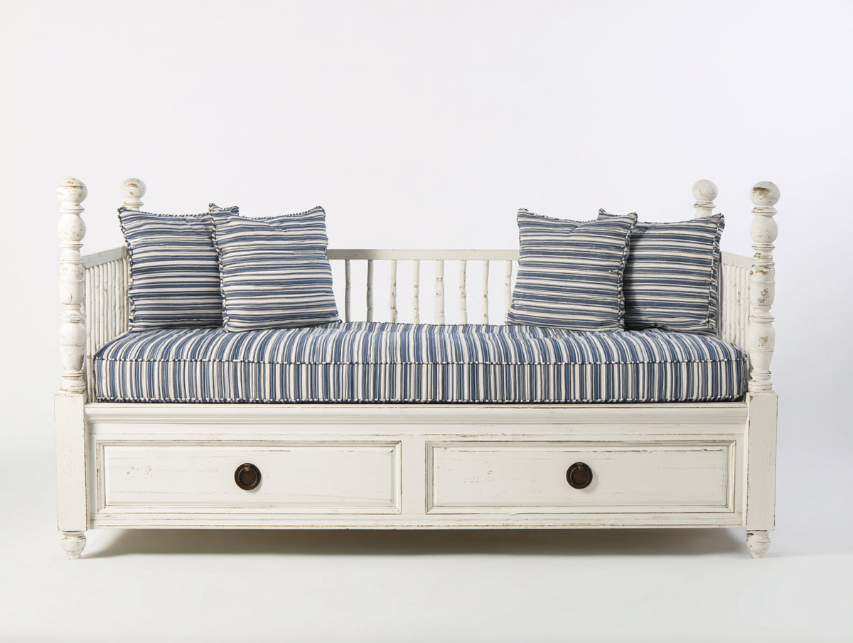 Divano letto - Legno-Tessuto - 210x98x86 cm - Bianco - Stile country