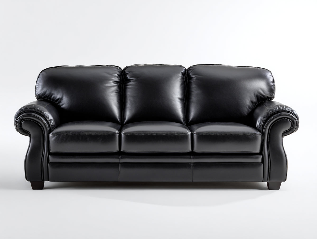 Divani a 3 posti - Pelle sintetica - 240 x 95 x 90 cm - Nero - Stile classico