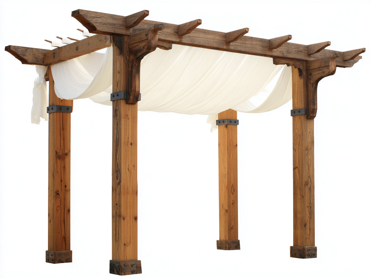 Pergola da giardino - Legno-Tessuto - 368 x 294 x 262 cm - Marrone noce-Avorio - Rustico