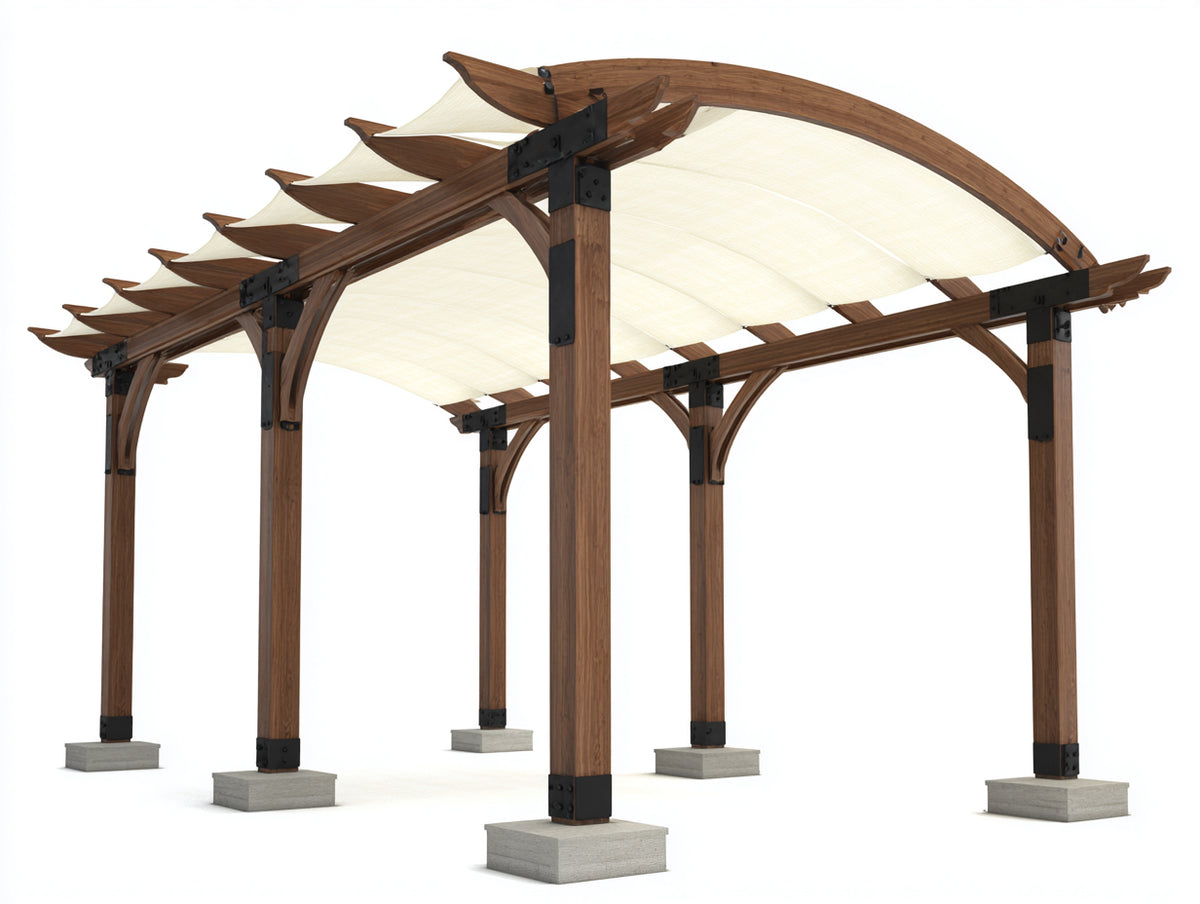 Pergola da giardino - Legno-Tessuto - 458 x 326 x 288 cm - Marrone noce-Avorio - Rustico