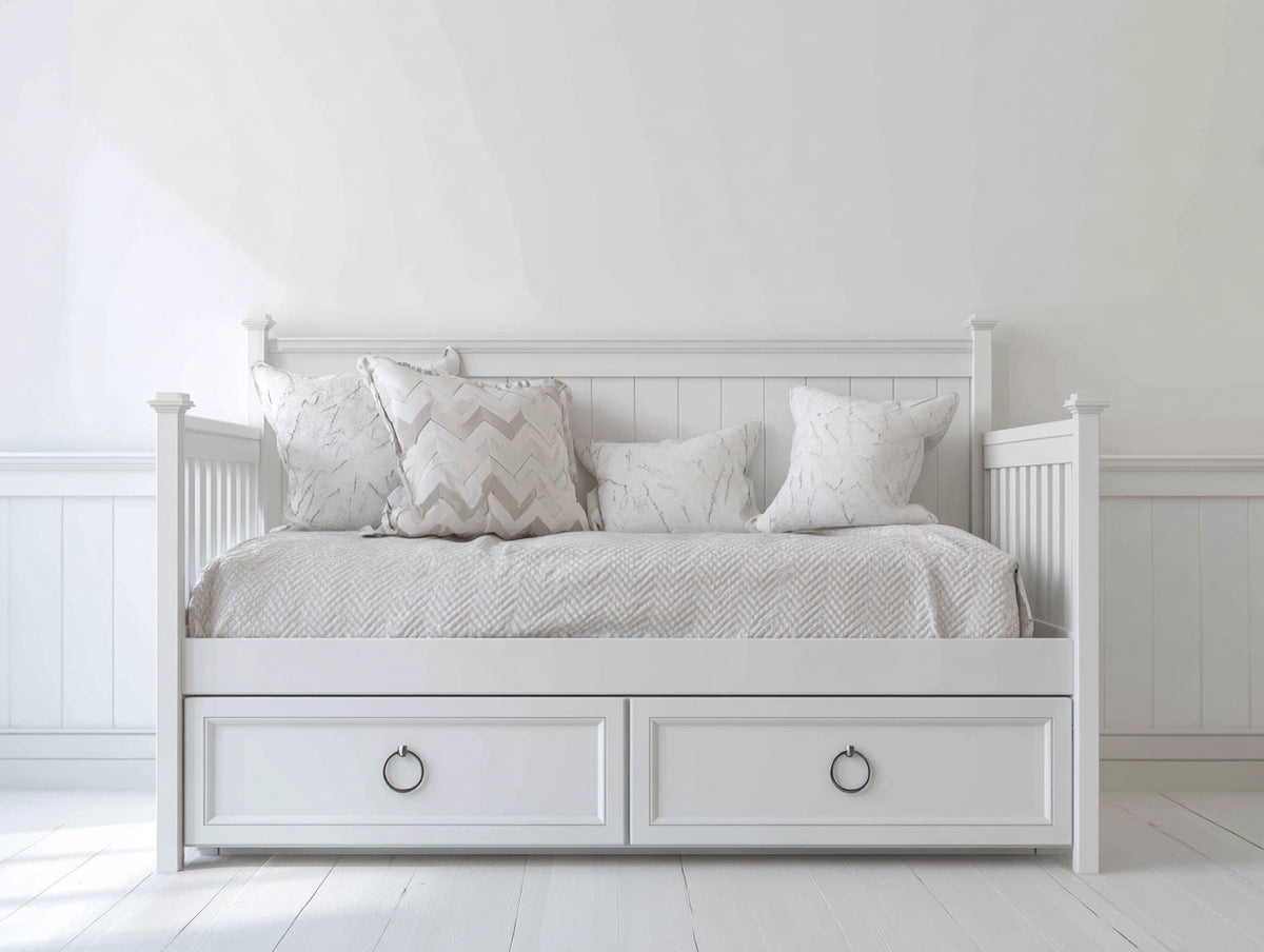 Divano letto - Legno-Tessuto - 210x98x86 cm - Bianco - Stile classico