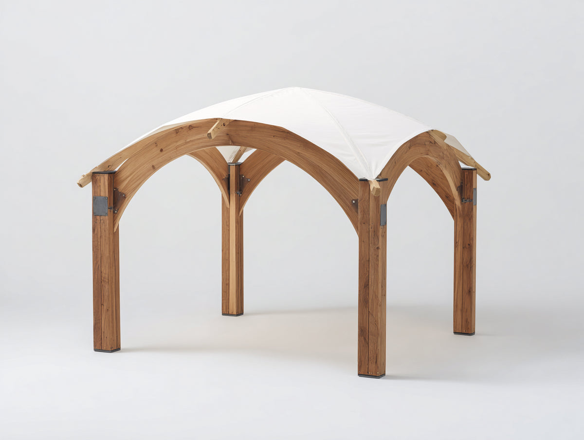 Pergola da giardino - Legno-Tessuto - 320 x 300 x 275 cm - Marrone naturale-Bianco - Contemporaneo
