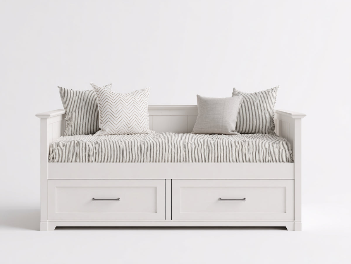 Divano letto - Legno-Tessuto - 210x98x85 cm - Bianco - Stile moderno